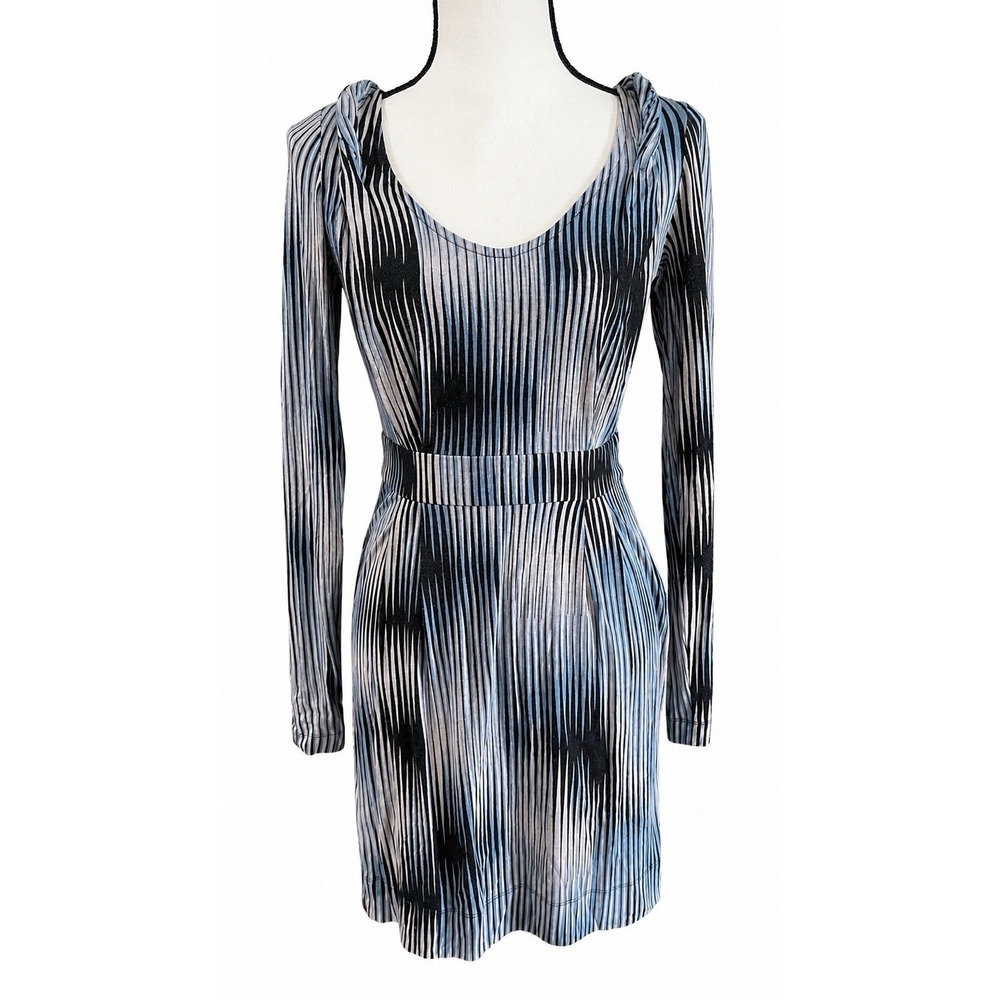 BCBGeneration Bodycon‎ Mini Dress Small Blue Black Stripe Long Sleeve Stretch